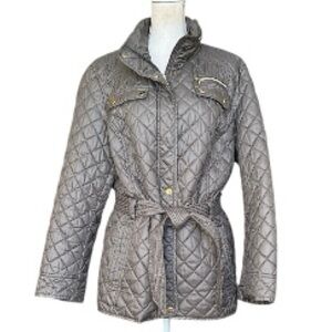 Braetan Quilted Belted Jacket in Olive Gray Women's Plus Size 1X
